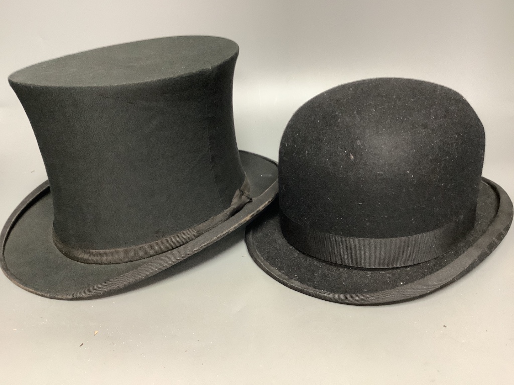 An opera hat and a bowler riding hat